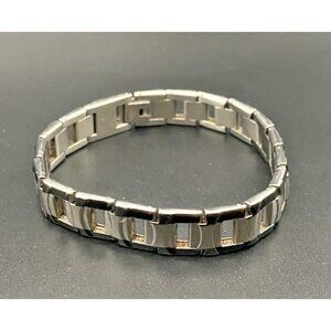 Unisex Open Link Bracelet  Stainless Steel Black Silver 7.75" ID Style Classic